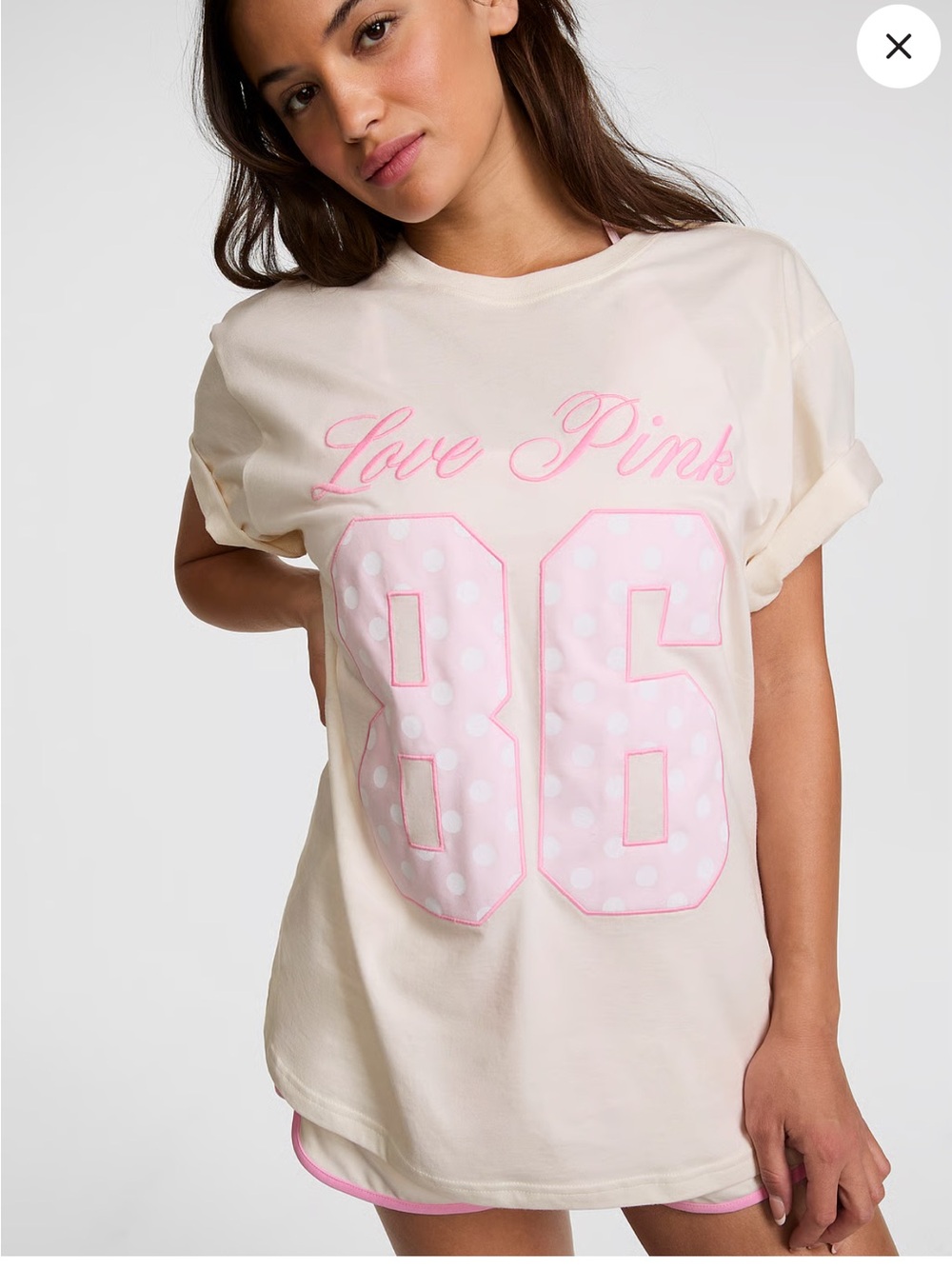 PINK Victoria's Secret Cream Tee with Pink 'Love Pink' Graphic 86